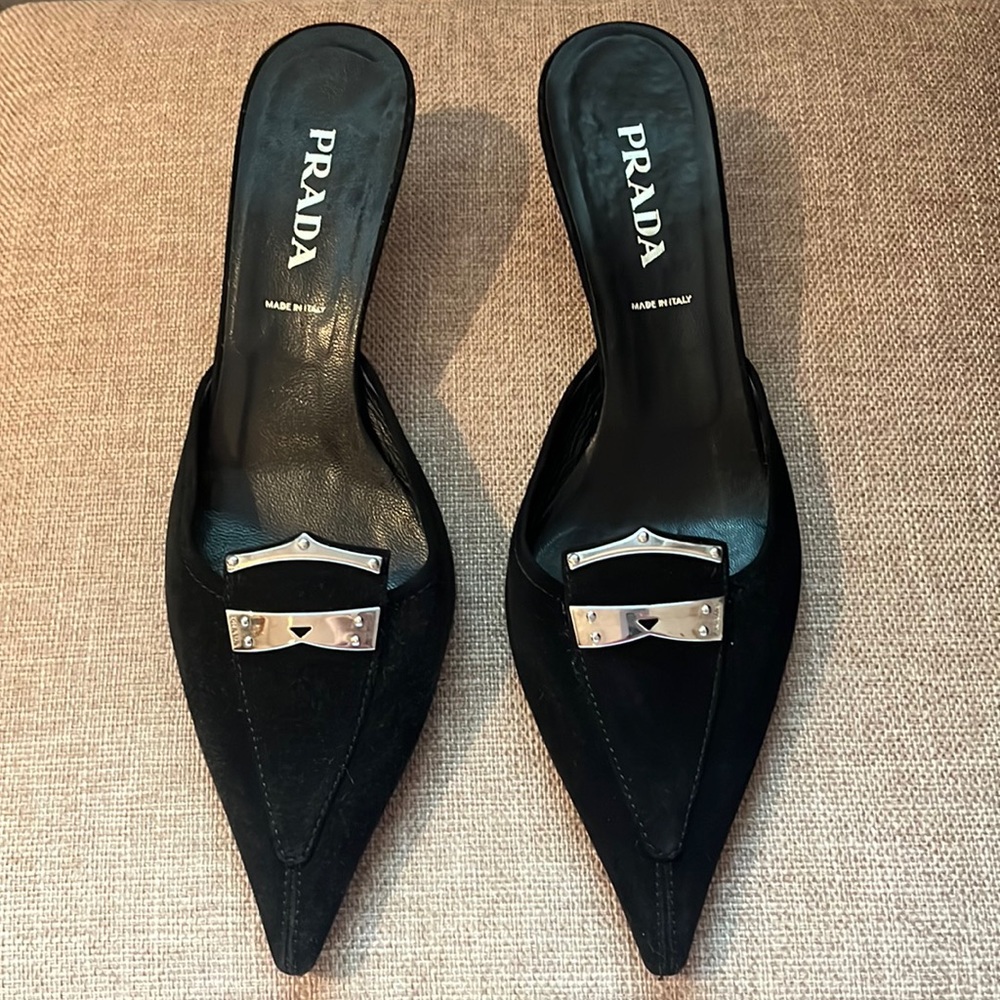 Prada Black Suede Mules